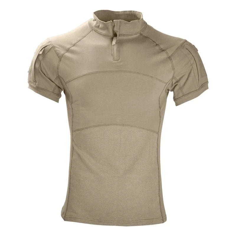 Tactical T-Shirts for Men Hiking Combat Short Sleeve Camping Shirt Camouflage Clothes Breathable CP Clothing Hunting Clothes Khaki / XXL 80-90kg