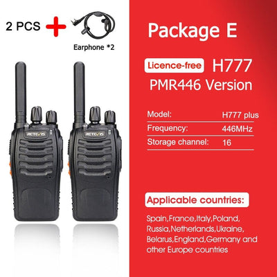 ACTION AIRSOFT 0 PMR 2PCS Earpieces Talkie-walkie Retevis H777 PLUS Pro PTT