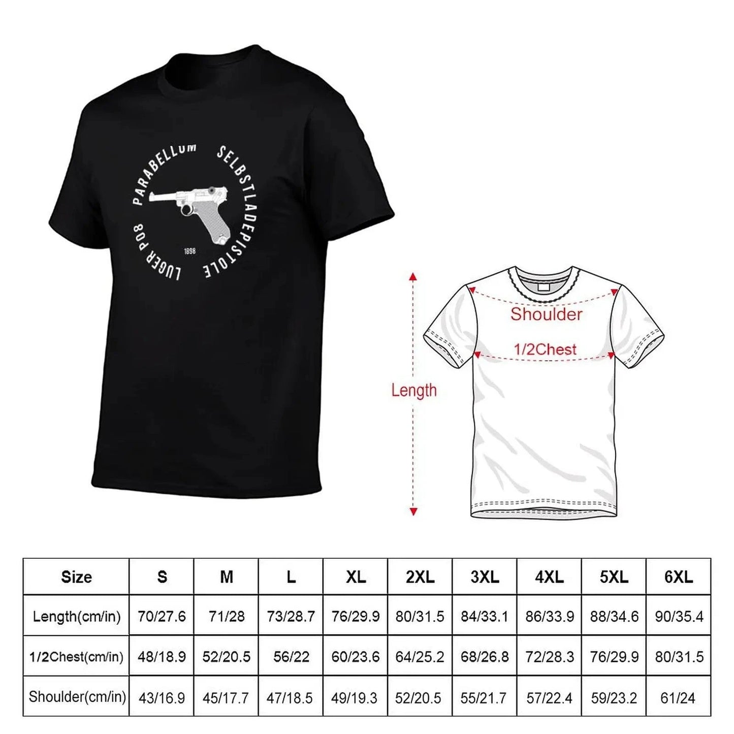 To the gun lover! Parabellum Luger P08 T-Shirt plus size clothes plus sizes cute clothes mens vintage t shirts