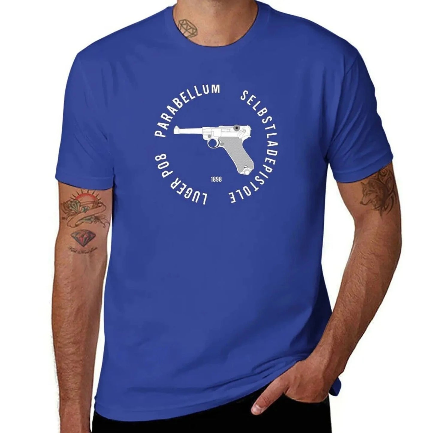 To the gun lover! Parabellum Luger P08 T-Shirt plus size clothes plus sizes cute clothes mens vintage t shirts Blue / 6XL