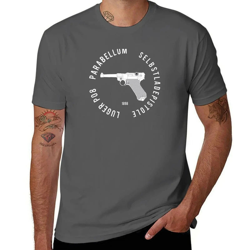 To the gun lover! Parabellum Luger P08 T-Shirt plus size clothes plus sizes cute clothes mens vintage t shirts Dark Gray / S