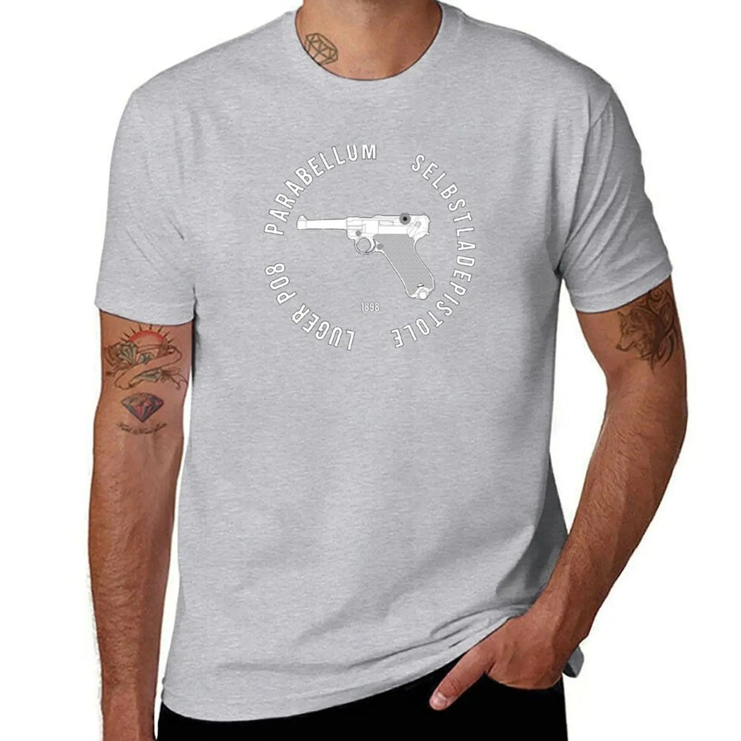 To the gun lover! Parabellum Luger P08 T-Shirt plus size clothes plus sizes cute clothes mens vintage t shirts Gray / 5XL