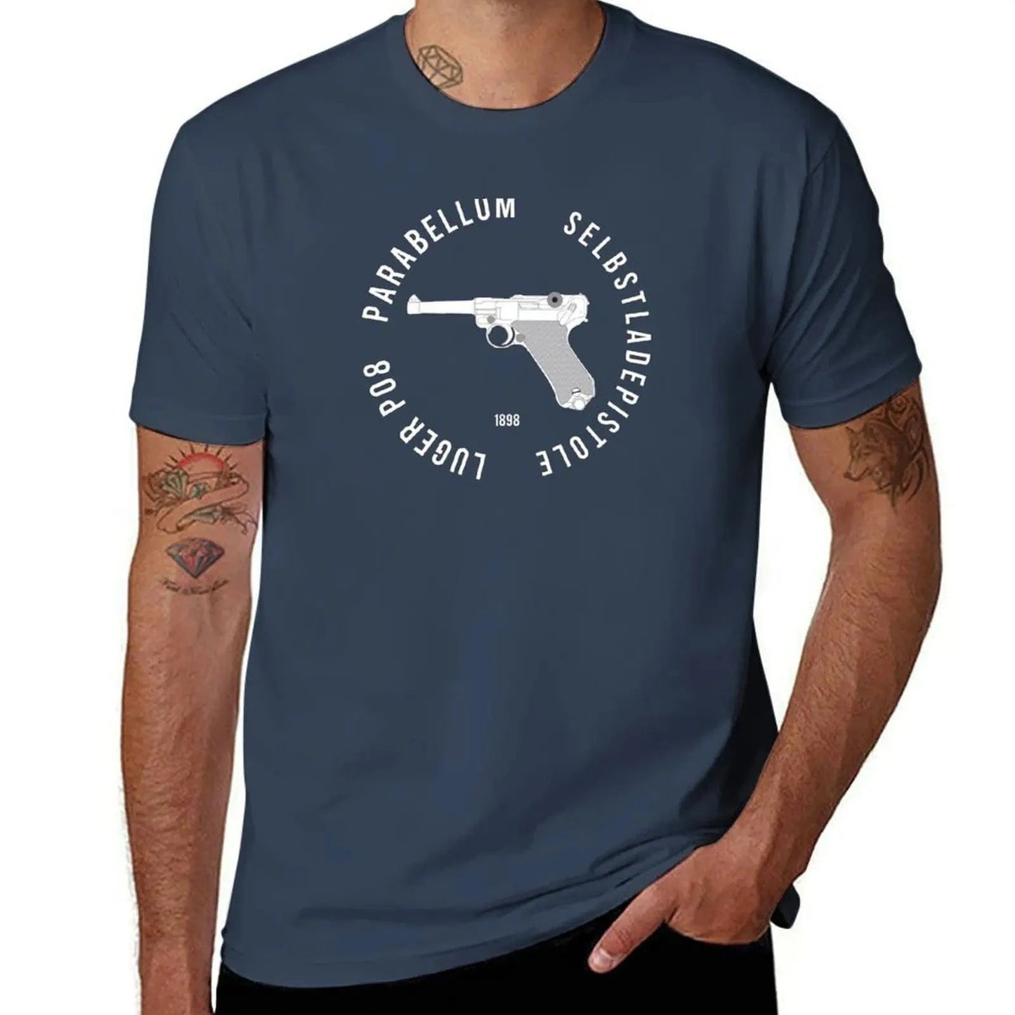 To the gun lover! Parabellum Luger P08 T-Shirt plus size clothes plus sizes cute clothes mens vintage t shirts Navy / M