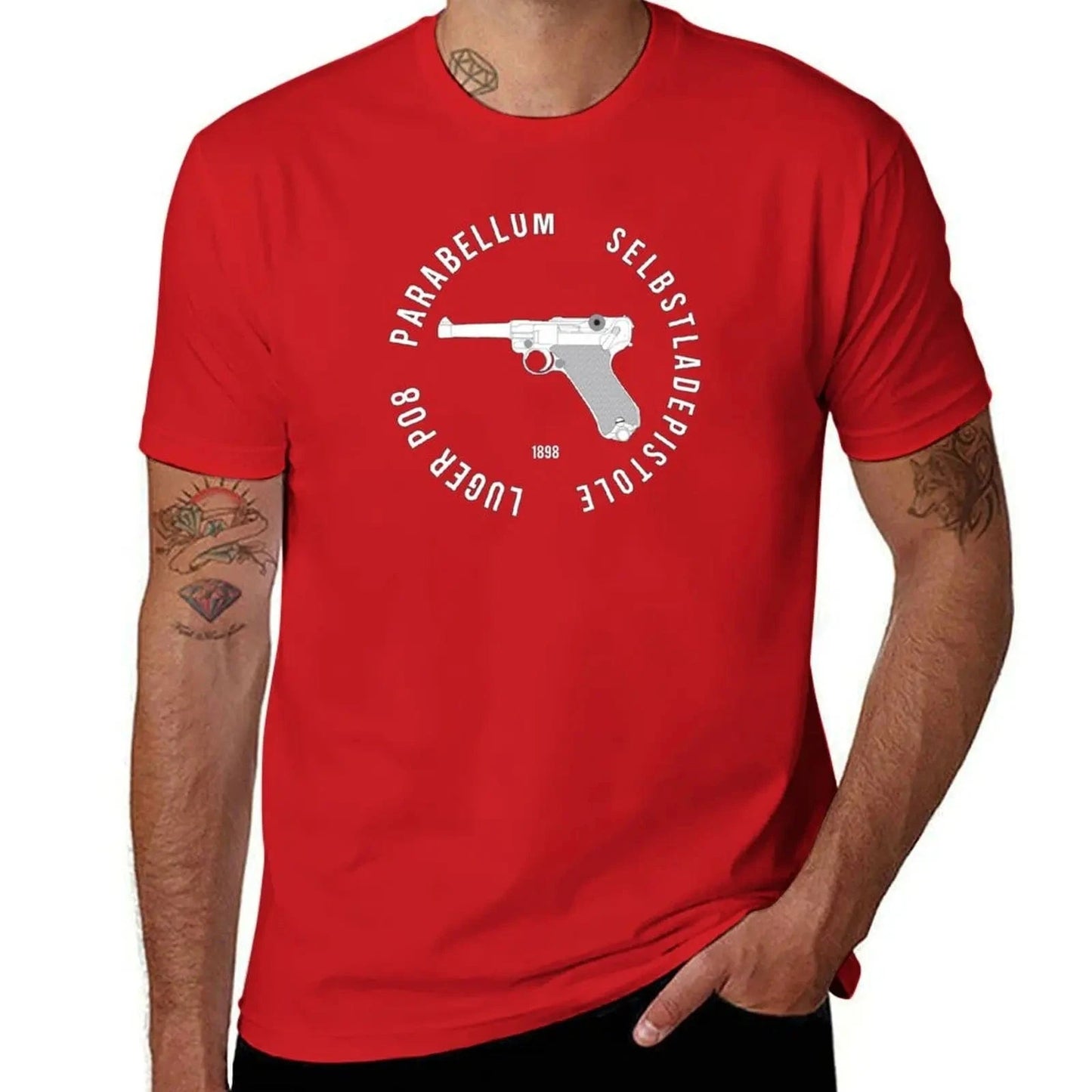 To the gun lover! Parabellum Luger P08 T-Shirt plus size clothes plus sizes cute clothes mens vintage t shirts Red / L