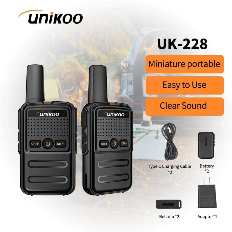 UNIKOO 2 pcs Walkie Talkie Kids Mini Portable Handheld Radio Wireless Set Twol Way Radio UK228 Station Comunicador Transceiver