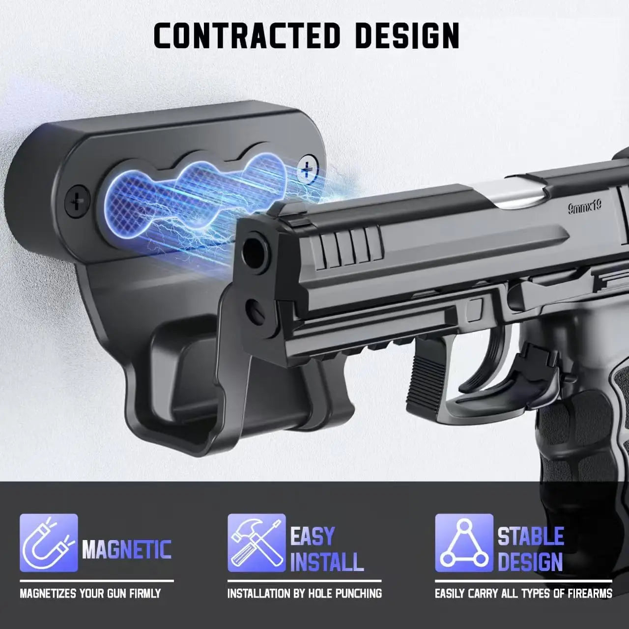 Universal Gun Magnet Mount Magnetic Pistol Holder Glock Stand 15Lbs Wall/Car Handgun Holster with Trigger Guard Protection