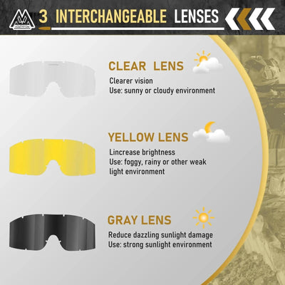 Vozapow Professional Shooting Goggles ANSI Z87.1 Safety Anti Fog Airsoft Tactical Glasses Motorcycle Mountaineering Sunglasses