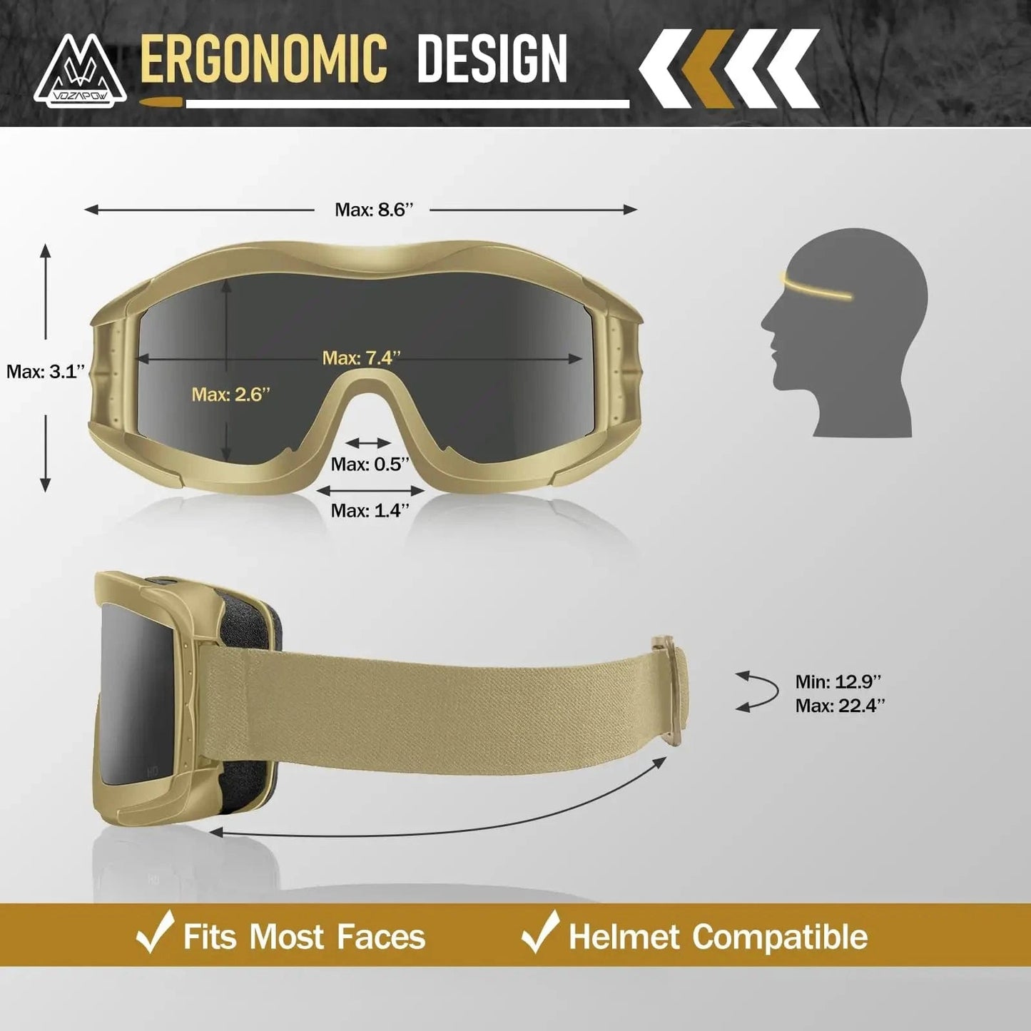 Vozapow Professional Shooting Goggles ANSI Z87.1 Safety Anti Fog Airsoft Tactical Glasses Motorcycle Mountaineering Sunglasses