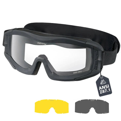 Vozapow Professional Shooting Goggles ANSI Z87.1 Safety Anti Fog Airsoft Tactical Glasses Motorcycle Mountaineering Sunglasses S1-single Layer 3Len