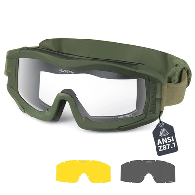 Vozapow Professional Shooting Goggles ANSI Z87.1 Safety Anti Fog Airsoft Tactical Glasses Motorcycle Mountaineering Sunglasses S3-single Layer 3Len