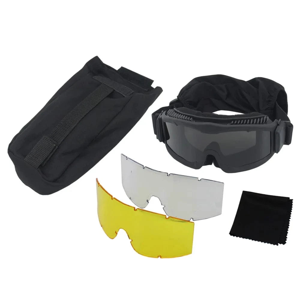 VULPO Tactical Goggles Airsoft Paintball Shooting Goggles Windproof Anti Fog Glasses Hiking Mountaineering Glasses 1 Set Black