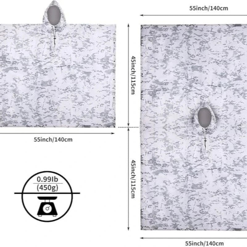 Winter Snow Camouflage Multi-functional Camouflage Poncho Waterproof Outdoor Ghillie Suit Tactical Uniform White camouflage / One Size