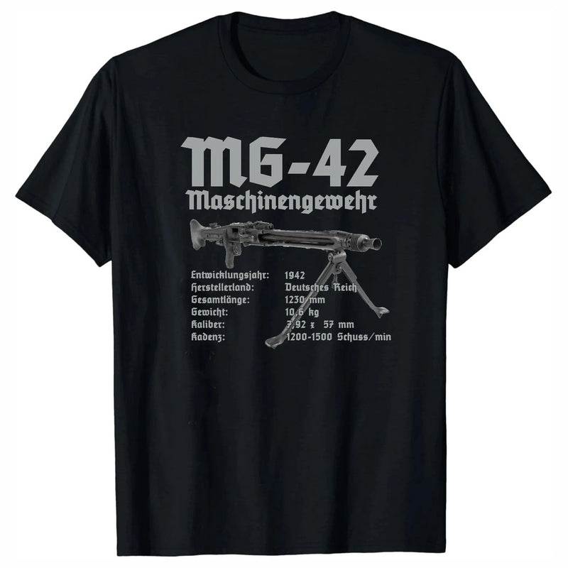 WWII Wehrmacht MG-42 MG42 Machine Gun Infographics T-Shirt 100% Cotton O-Neck Summer Short Sleeve Casual Mens T-shirt Size S-3XL black / S