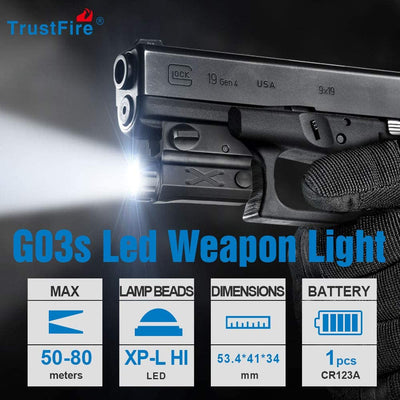 Lampe de poche tactique pistolet G03S 210lm Glock 17 19 21 22 avec batterie CR123A - ACTION AIRSOFT