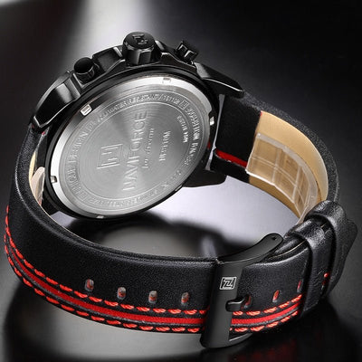 Montre bracelet cuir NaviForce NF9110 noir/rouge - ACTION AIRSOFT