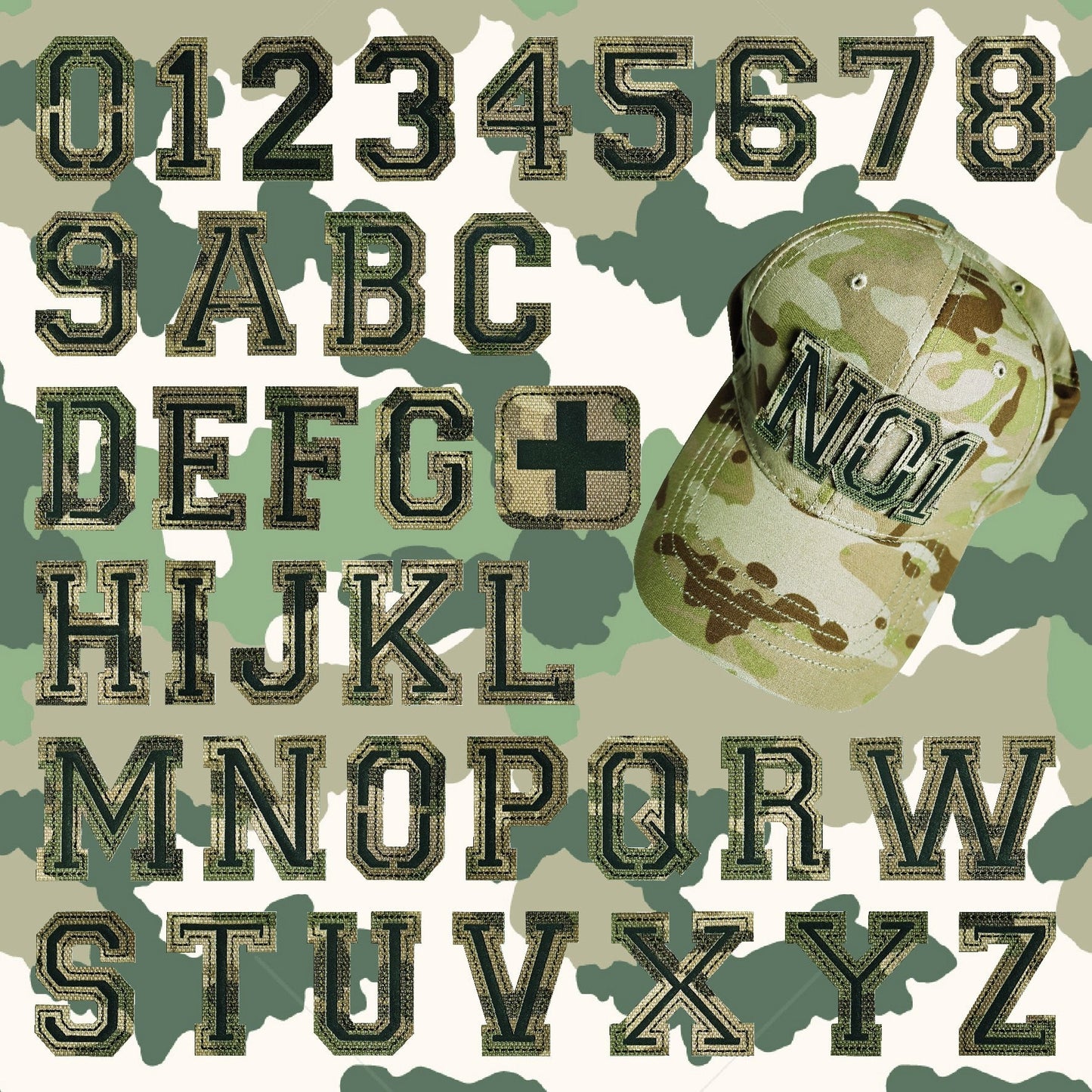Patchs chiffres et lettres camouflage réfléchissant infrarouge - ACTION AIRSOFT